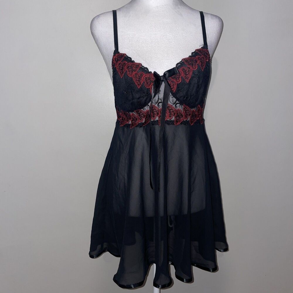 Cinema Etoile Black Red Heart Lace Babydoll Cami Top Coquette Y2K Goth M